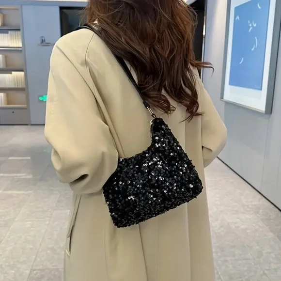 New Black Sequin Small Shoulder Bag - Picture 4 of 4